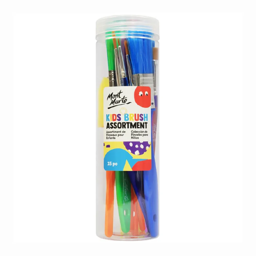 Kids Cylinder Brush Assortment, 15pcs, by Mont Marte, coloring and painting, ages 3+