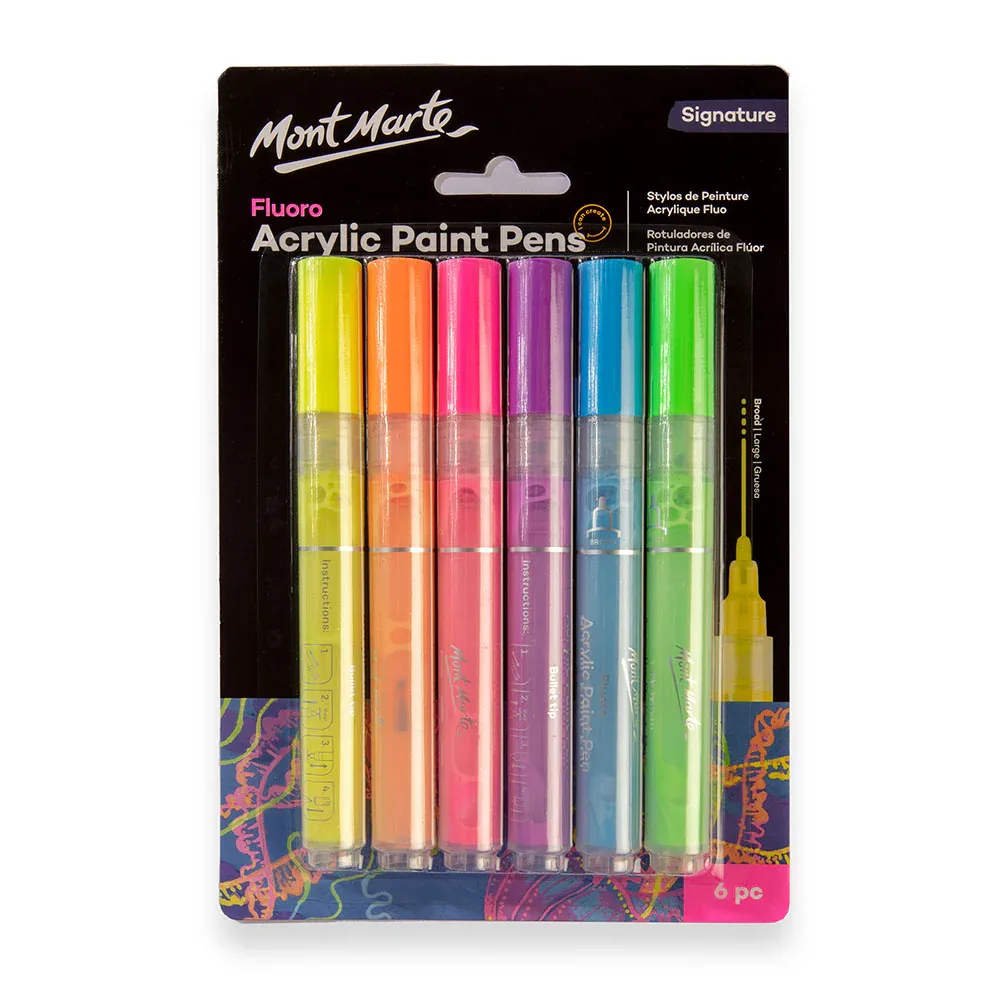 Fluoro Acrylic Paint Pens Signature, 6pcs, by Mont Marte, coloring and painting, ages 3+