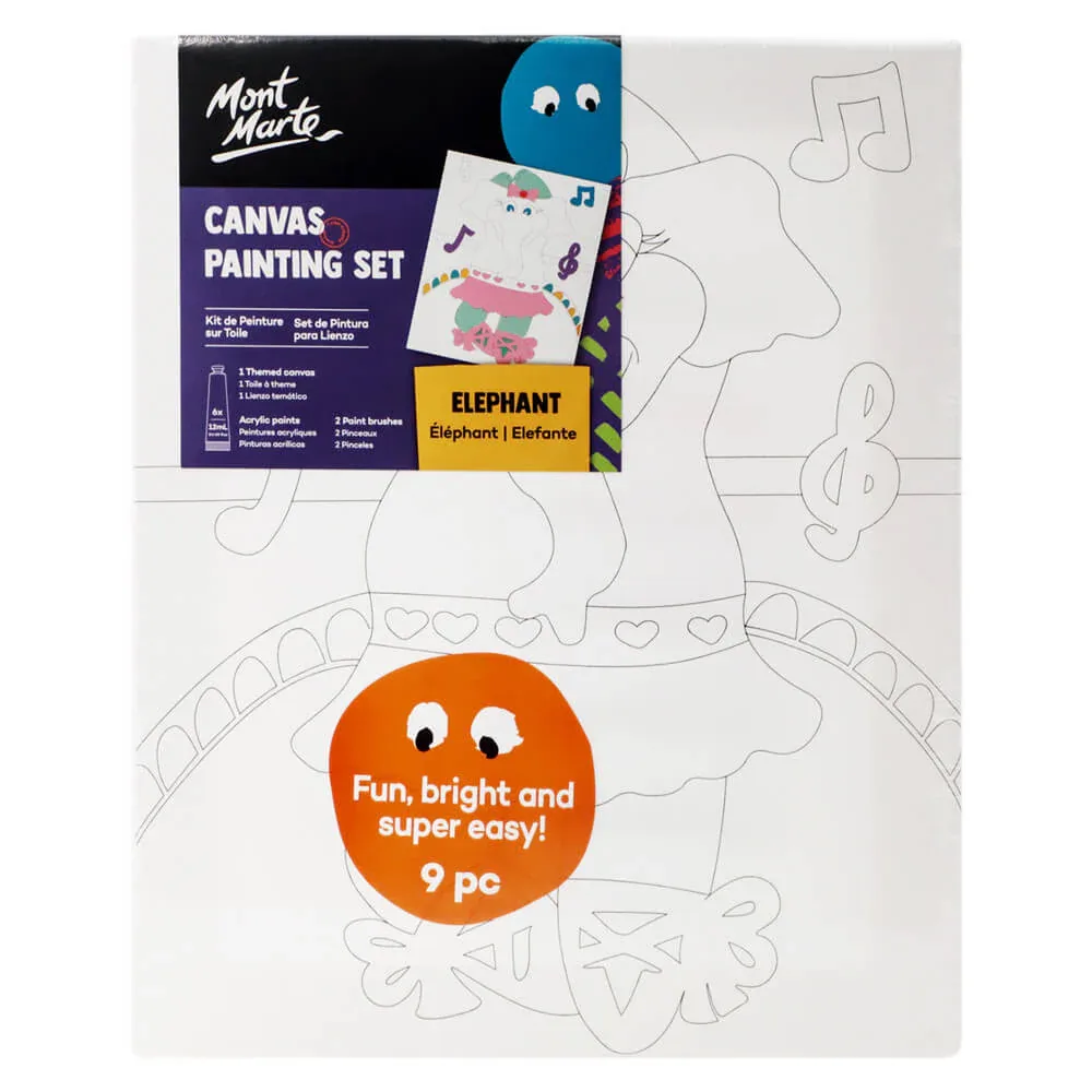 Canvas Painting Set 9pc, Elephant, by Mont Marte, coloring and painting, ages 3+