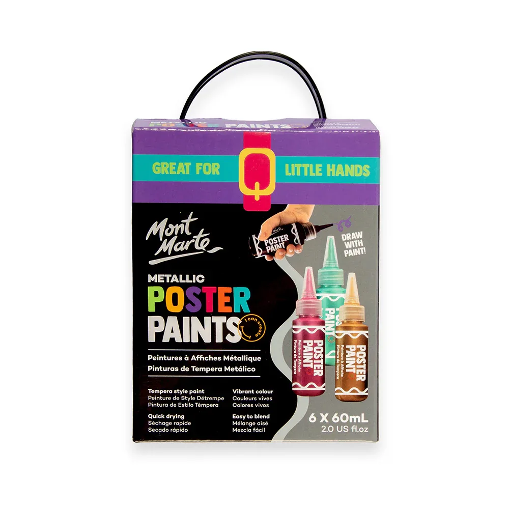 Metallic Poster Paints 6pc x 60ml, by Mont Marte, coloring and painting, ages 3+