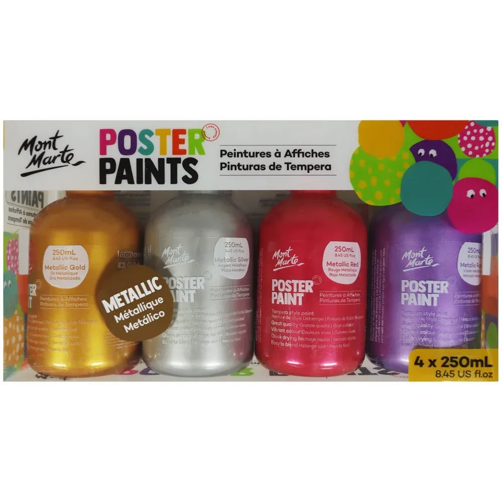 Poster Paint 250ml 4pc, Metallic, by Mont Marte, coloring and painting, ages 5+