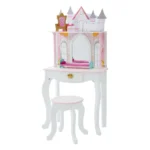 Teamson Kids Dreamland Princess Wooden Play Vanity Set with Mirror, Shelf, Storage Drawer, Stool, and Accessories for 12" Dolls, White and pink - Image 3