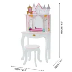 Teamson Kids Dreamland Princess Wooden Play Vanity Set with Mirror, Shelf, Storage Drawer, Stool, and Accessories for 12" Dolls, White and pink - Image 5