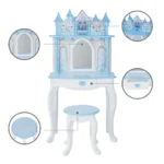 Teamson Kids Dreamland Princess Wooden Play Vanity Set with Mirror, Shelf, Storage Drawer, Stool, and Accessories for 12" Dolls, White and Blue - Image 3