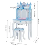 Teamson Kids Dreamland Princess Wooden Play Vanity Set with Mirror, Shelf, Storage Drawer, Stool, and Accessories for 12" Dolls, White and Blue - Image 4