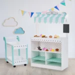 Teamson Kids My Dream Bakery Shop, Treat Stand and Dessert Cart, White/Blue - Image 2