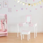 Teamson - Fantasy Fields Kate Kids Dressing Table & Stool, Vanity Set With Mirror & Storage, Pink/White - Image 2
