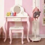 Fantasy Fields by Teamson Kids Bouquet Vanity Table and Chair Stool Play Set with Drawer and Mirror - Image 2