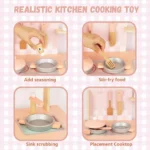 Wooden Kitchen Set, Kitchen with Cookware Accessories - Pink - B - Image 4