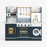 Little Angel Kids Wooden Kitchen Playset With Accessories - Navy