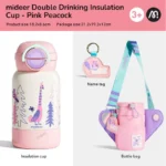 Mideer – Kids Flask with Crossbody Bag – 480 ml – Peacock - Image 3